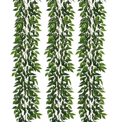 Dallisten 3 Strands Italian Ruscus Artificial Vines, 73" Silk Vine Garland with Green Leaves, Fake Hanging Plants Greenery Decor for Home, Bedroom, Wall, Party, Wedding Decoration