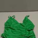 YFANG Women's Sexy Deep V-Neck Ruched Crop Tank Top Slim Fit Spaghetti Straps Crop Top (Green, Small)