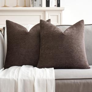 MIULEE Pack of 2 Dark Brown Decorative Pillow Covers 18x18 Inch Soft Chenille Couch Throw Pillows Farmhouse Cushion Covers for Home Decor Sofa Bedroom Living Room
