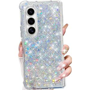 for Samsung Galaxy Z Fold 6 Glitter Case,Cute Bling Sparkle Sparkly Shiny Soft TPU Silicone Clear Bumper Four Corner Shockproof Protective Case for Women Girls for Galaxy Z Fold 6 5G (Silver)
