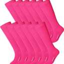 Haysandy 12 Pairs Youth Socks Bulk Soccer Football Softball Baseball Socks for Athletic Girls Kids Youth Adults Team Sport (Medium, Hot Pink)
