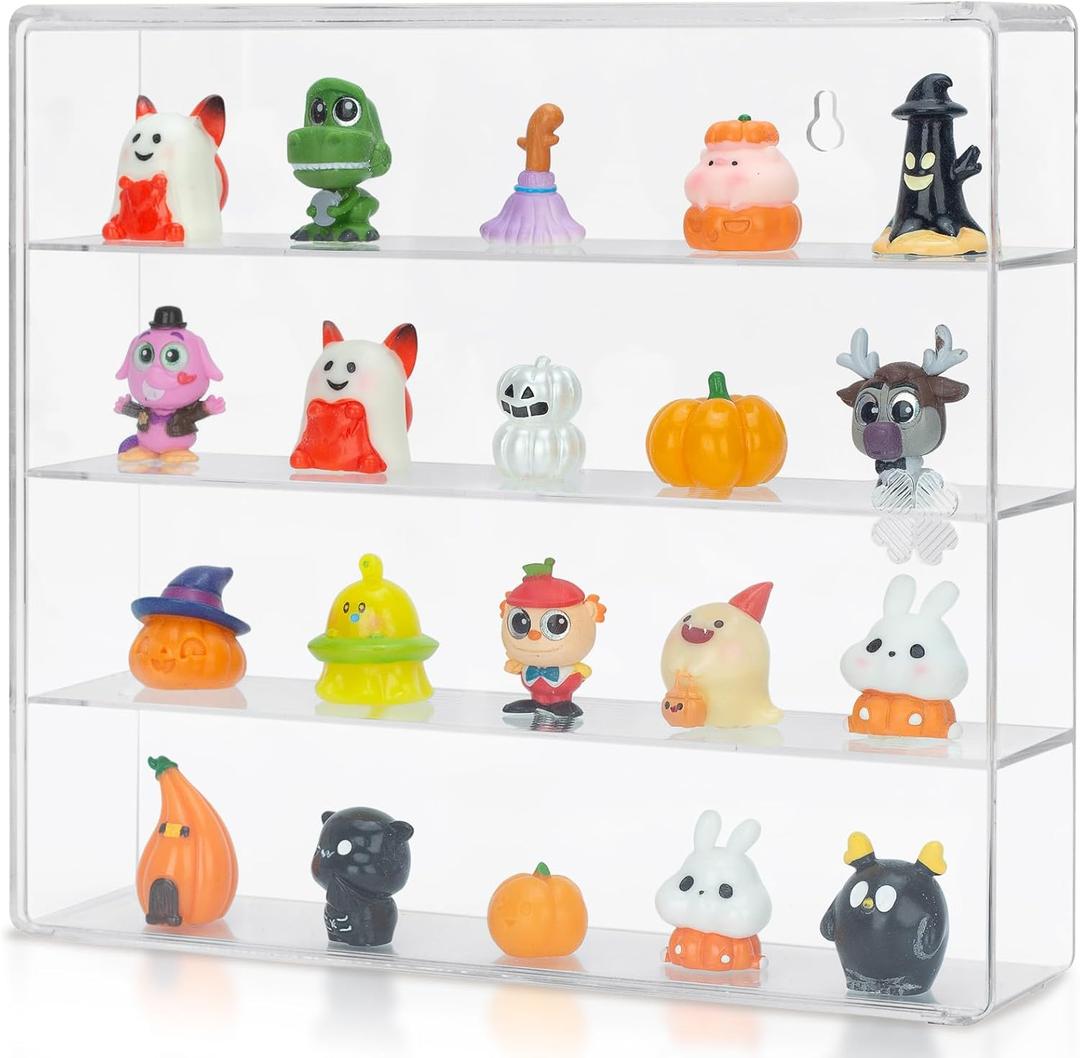 Clear Display Case 4 Compartments Storage Box Cabinet Organizer for Mini Toys, Collections and Stone