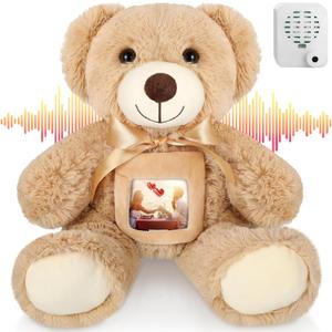 Libima 12 Inch Remembrance Bear Plush Stuffed Animal with Voice Recorder Soft Plush Animal Toy with a Picture Frame Bear Hugs Memorial Gift for Baby Shower Birthday Party Christmas Wedding Decorations