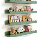 Scalloped Shelves for Nursery - Wall Book Shelves for Bedroom Kids, Nursery Bookshelf for Wall Set of 4, Floating Book Shelves Solid Wood,16 Inch, Sage