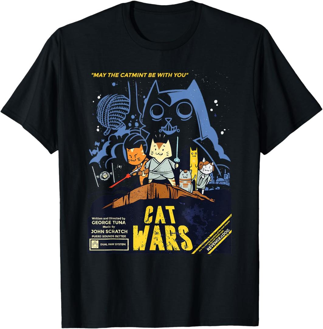 Cat Wars for Cat Lovers Perfect Funny Gift T-Shirt (Small, Black)
