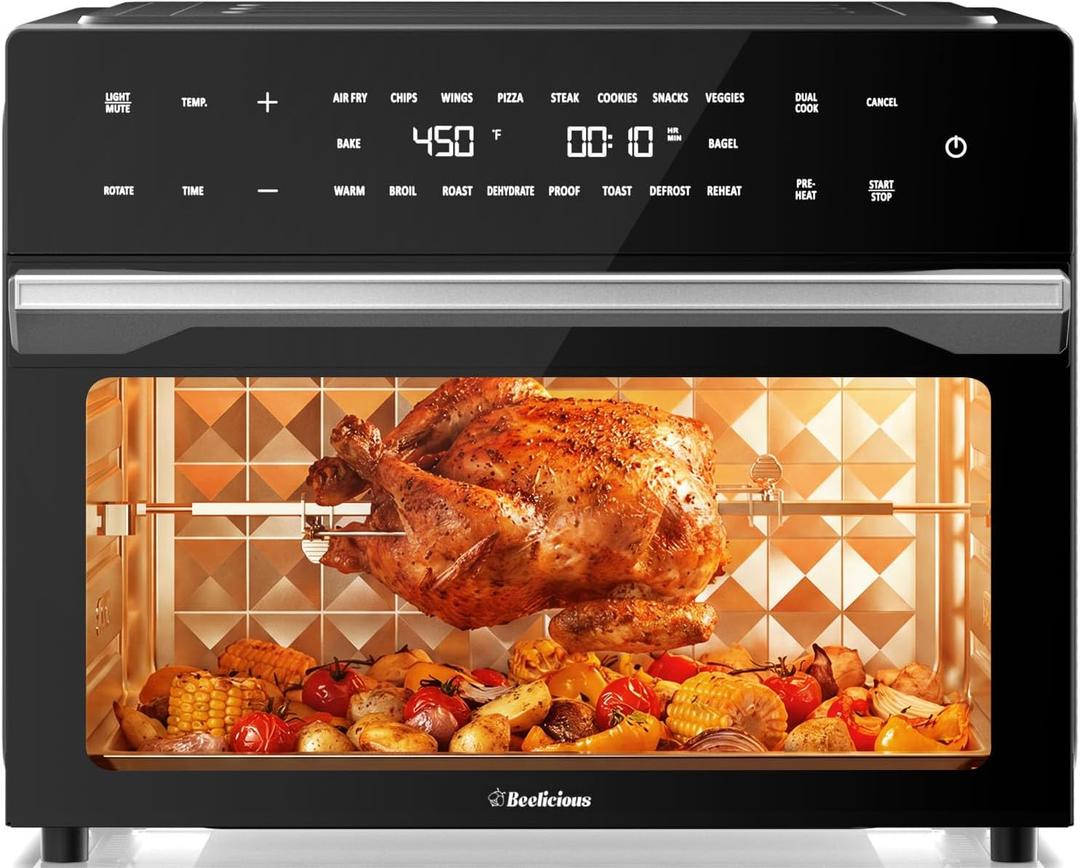32QT Air Fryer Toaster Oven Combo with Rotisserie, Turbo Convection, Black, 16.9"D x 18"W x 14.4"H