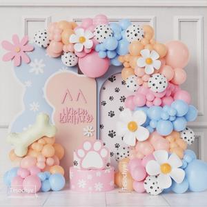 190Pcs Blue Balloon Garland Arch Kit,Dog Paw Birthday Party Decorations,Pastel Pink Blue Daisy Sunflower Balloons with Bone Foil Balloons for Boys Girls Baby Shower Blue Puppy Party Decorations