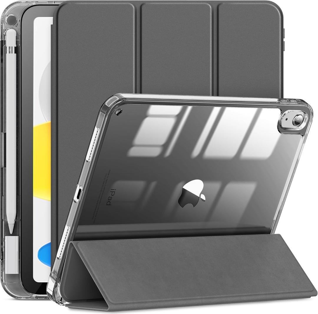 INFILAND Compatible with iPad (A16) 11th Generation 11 Inch 2025 Case, iPad 10th Generation Case 2022 10.9 Inch 2022, Crystal Clear with Slot for Pencil & Charging Adapter, Gray