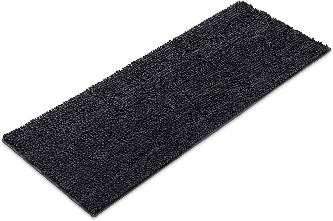 Tafts Striped Chenille Bathroom Rugs and Mats Sets, Ultra Soft Chenille Microfiber, Absorbent Non-Slip Machine Washable Bath Rugs, Bath Mat for Bathroom, Shower Mat & Tub, 24"x60", Midnight Black