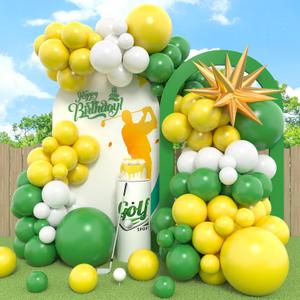 Green Yellow Balloon Garland Kit, Golf Birthday Decorations with Dark Green Yellow Latex Balloons Gold Star Foil Balloon for Boys Birthday Forest Jungle Tractor Soccer Party Decorations
