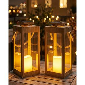 Solar Lanterns Outdoor Waterproof, 2-Pack 13.2" Led Flickering Flameless Candle Lantern, Metal Lanterns Decorative, Hanging Solar Lantern for Garden, Patio, Front Porch,Wedding Decor, Table