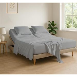 Cottingon 4 Piece Flex Head King Sheet Set, Top 34 Inch Split Sheets for Sleep Number Adjustable Beds, Soft Breathable 100% Egyptian Cotton, Fits Upto 16" Deep Mattress 78"X80"+ 34", Light Grey