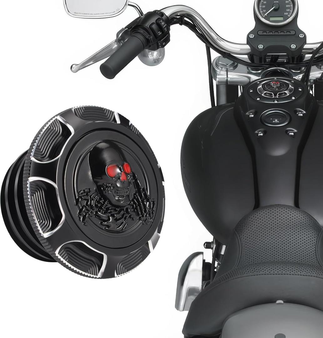 Fuel Gas Tank Cap Cover CNC Aluminum for Harley Touring Road King Softail Dyna Sportster XL 1200 883 X48 Right-hand Thread 3D Skeleton (Black)