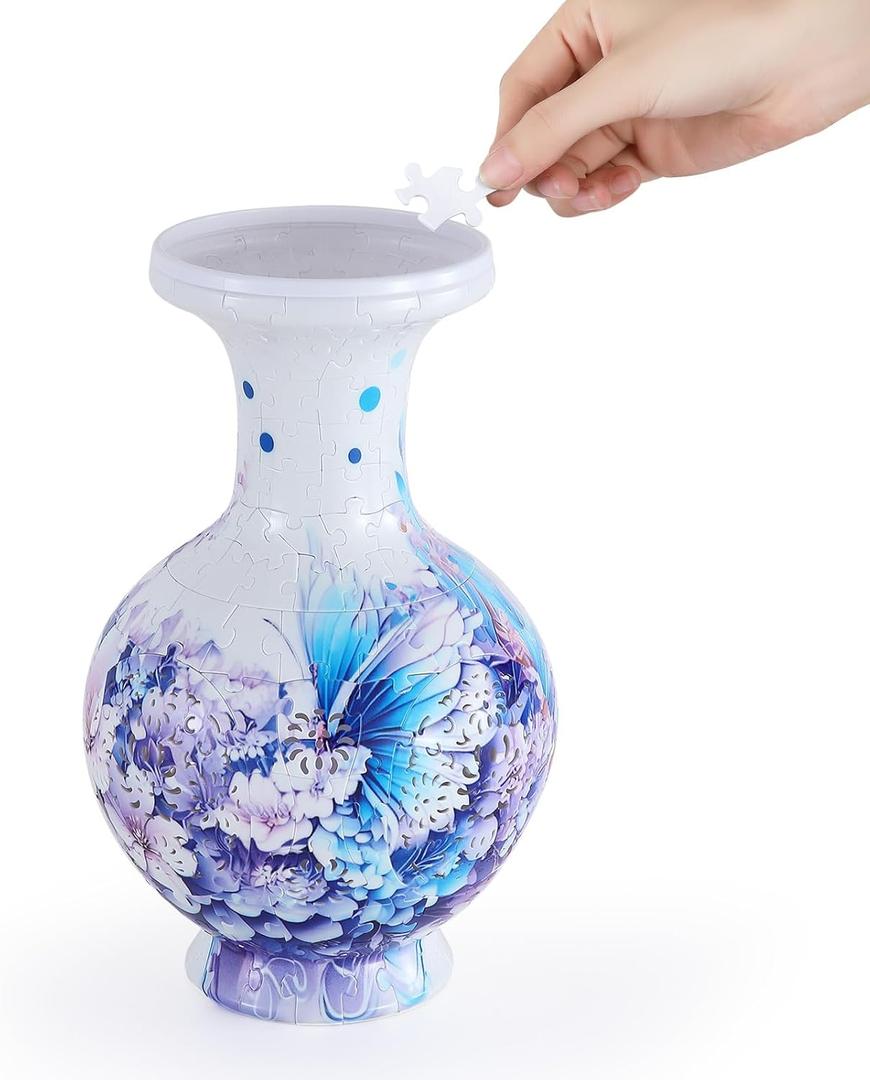 wowsome Led 3D Puzzle Vase for Adults Puzzle Planter Pot for Women,3D Art Jar Puzzles for House Flowers Arrangements and Home Decoration (Roses and Butterflies)