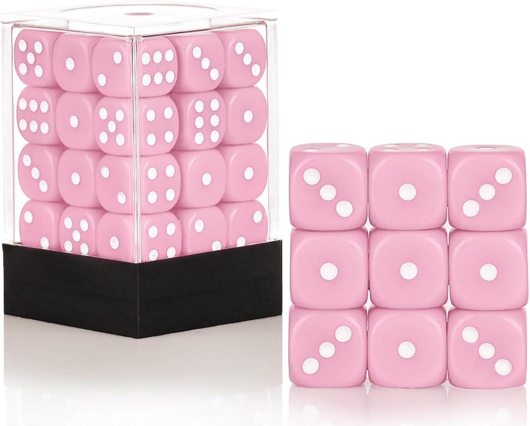 36 of Pack 12MM 6 Sided MINI Dice Set,Solid Pink Game Dice Set, 6 Sided Standard Colored Dices for Tenzi, Bunco or Teaching Math,with Portable Plastic Box(Pink)