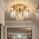 Gold Glam Chandelier Crystal Ceiling Light for Bedroom Lighting Fixtures LED Drum Light for Dining Room Kitchen Entrway Foyer