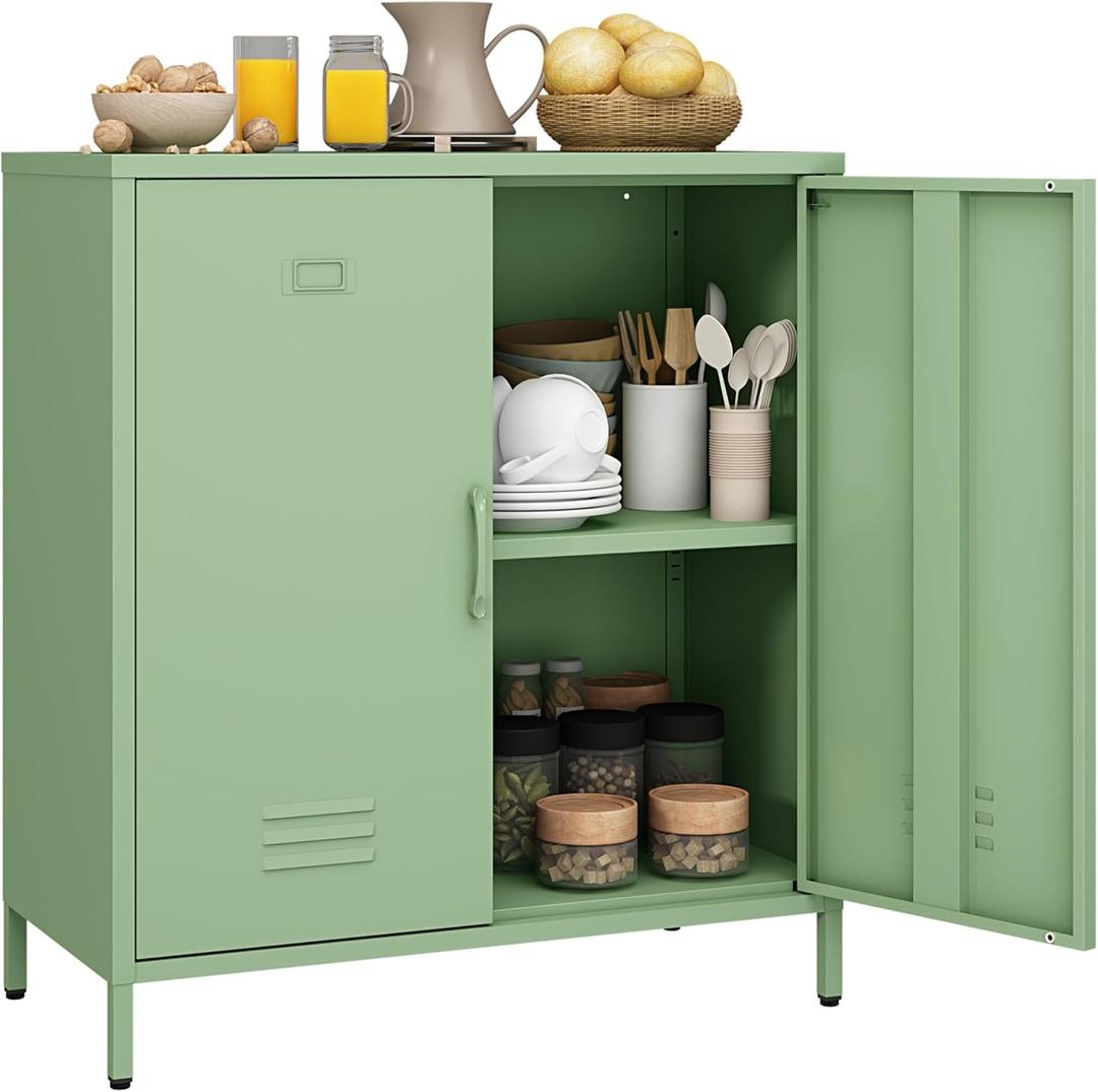 Steehoom Metal Storage Cabinet with 2 Door, Steel Locker Sideboard Buffet Cabinet Console Table for Home Office (Green, H35.43'')