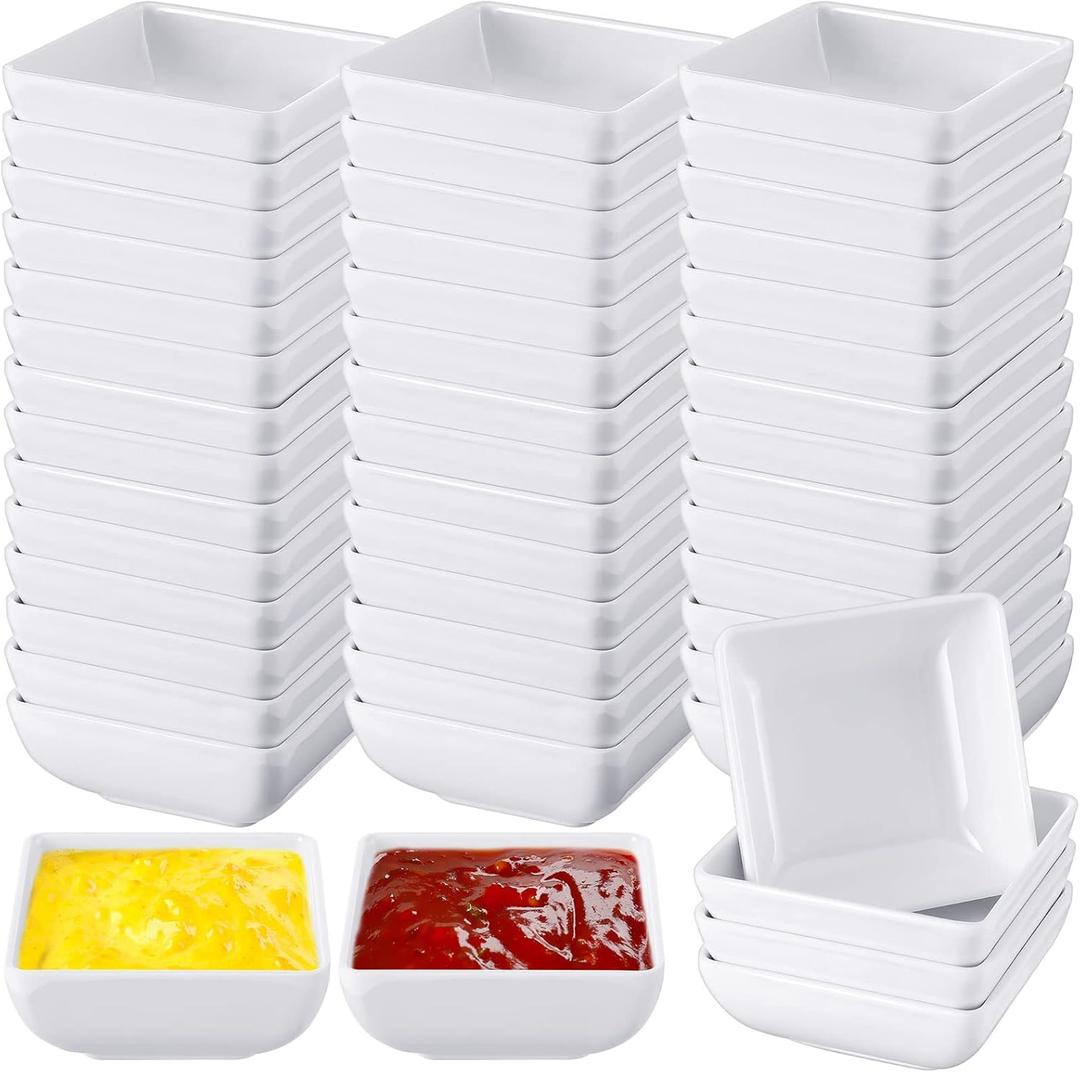 Zubebe 50 Pcs Soy Sauce Dish Melamine Dipping Bowls Bulk 3 oz White Serving Dishes Cups Condiment Dipping Bowls Ramekins for Kitchen Restaurant Catering Camping BBQ Party