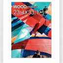 A1 Poster Frame,23.4x33.1in Natural Soild Wood White Picture Frames with Polished Plexiglass,Easy to Hang,Display Picture A1 without Mat or A2 with Mat for Wall Mounting Horizontally and Vertically