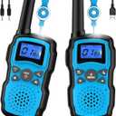 Wishouse Walkie Talkies for Kids Rechargeable with USB Charger 6000mAh Battery,Outdoor Camping Games with Flashlight Lanyard,Toys for Girls,Halloween Xmas Birthday Gift for Children 2 Pack Blue