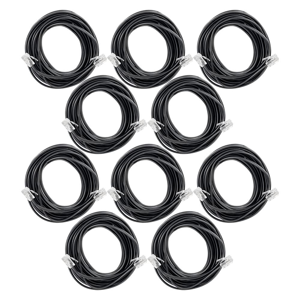 Power Gear Telephone Line Cord, 10 Pack, 15 Feet, Phone Cord, Modular Jack Ends, Works for Phone, Modem or Fax Machine, for Use in Home or Office, Black, 52236