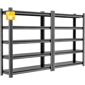2 Sets Metal Garage Shelving Unit, 78"H Heavy Duty 5-Tier Adjustable Storage Rack, 18"D x 48"W x 78"H Steel Shelving, 3000 lbs Industrial Shelves for Heavy Tools and Equipment, Ideal for Garage, Basement