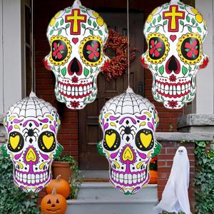 4Pcs 24" Dia De Los Muertos Decorations, Day of The Dead Decorations, Halloween Inflatables Sugar Skull Decoracion, Mexican Party Yard Outdoor Decorations
