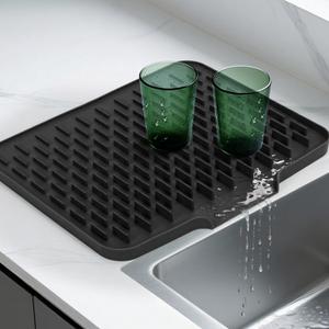 LONGKING Black Non-Slip Dish Drying Mat - Multi-Use Silicone Mat & Dish Drying Rack for Kitchen Counter (15.8" x 11.8")