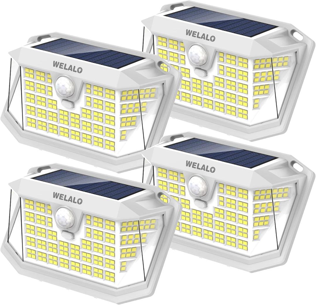 Solar Motion Sensor Lights Outdoor, [3 Modes/4 Pack/188 LED] 270 Wide Angle Lighting, Security Solar Powered Wall Lights, IP65 Waterproof Flood Lights for Fence Porch Yard Patio(White) (4 Pack, White)