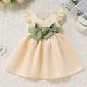 Baby Flower Girl Satin Formal Wedding Dress Flutter Sleeve Contrast Color Bowknot Infant First Communion Christening Baptism Clothes Toddler 1st Birthday Pageant Party Frock Apricot 18-24 Months