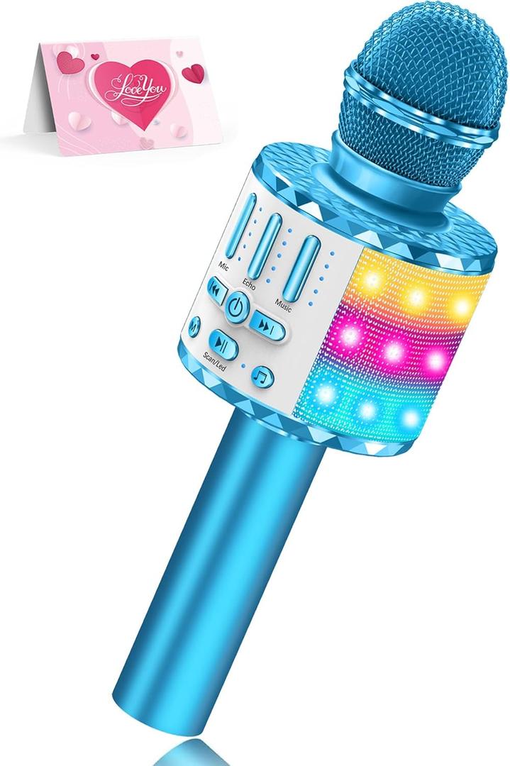 Karaoke Microphone Toys for Kids, Wireless Bluetooth Mic with Lights & Speaker, Portable Home KTV Player System, Perfect Birthday Party for 3-12 Year Old Boys & Girls