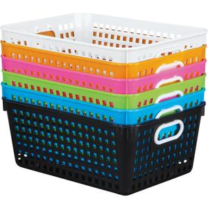 Really Good Stuff Large Plastic Storage Baskets with Handles - 6 Pack