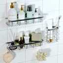 Shower Caddy Organizer with Hooks,Self Adhesive Bathroom Shelves,Shower Shelves,No Drilling Bathroom Organizers and Storage,Perfect for RV, Apartment, Home Decor,Silvery 3PK