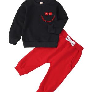 Infant Baby Boy Valentines Day Outfit Funny Long Sleeves Sweatshirt Pant Sets Toddler Boys Clothes Outfits,110