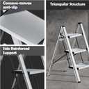 Taranta 3 Step Ladder,Aluminum Lightweight Folding 3 Step Stool with Anti-Slip Wide Pedal,330lbs Capacity Step Ladder for Household,Kitchen,Office - Silver