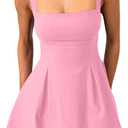 YMDUCH Women's Sexy Sleeveless Square Neck Adjustable Straps Bow Tie A-line Mini Party Club Dress, Size: S
