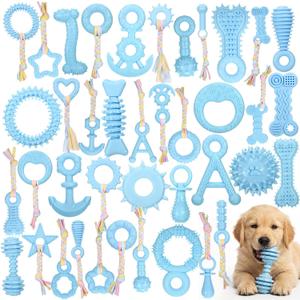 Shappy 40 Pcs Puppy Chew Toys for Teething TPR Small Dog Toys Soft & Durable Interactive Chew Toy Variety Shape Puppy Toy for Dog Play Supplies, Relieves Teething Anxiety, Not for Heavy Chewer(Blue)