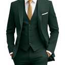 Mens Slim Fit 3 Piece Suit Set With Jacket, Vest, Pants and Tie - Dark Green Wedding Tuxedo for Prom and Homecoming L
