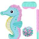 Tenceur Seahorse Piata Set Includes Piata Blindfold Stick and Confetti Birthday Summer Party Decorations Props