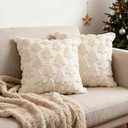 ONFAON Christmas Decorations -Christmas Pillow Covers 18 x 18 Inches Set of 2,Soft Plush Faux Fur Wool Beige Xmas Tree Throw Pillow Cases Winter Holiday Decor for Sofa Living Room