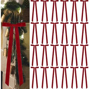 24 Pcs Christmas Velvet Bows, 16 x 6 Inch Velvet Christmas Wreath Bows Rustic Crafts for Xmas Home Decor Wedding (24 Pcs Wine Red, 16" x 6", Width of 1")