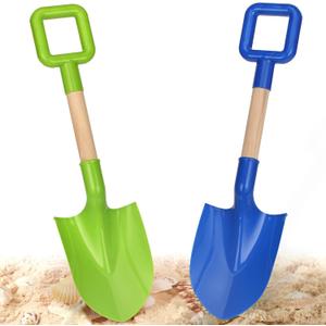 Dilabnba Beach Sand Toys Shovels for Kids Adults, 16inch/40cm Toddler Garden Beach Sand Spade Shovels for Digging Snow, Plastic Garden Sandbox Toy Set with Long Wooden Handled(2PCS) (Blue)