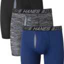Hanes Men's Underwear Boxer Briefs Pack, 3-Pack, Total Support Pouch, Long or Short-Leg Boxer Briefs (Black, XL)
