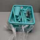 JIUYOTREE 4-Tier Plastic Rolling Storage Cart Utility Cart with Extra Hanging Cups Handles Lockable Wheels for Living Room Bathroom Kitchen Office Green