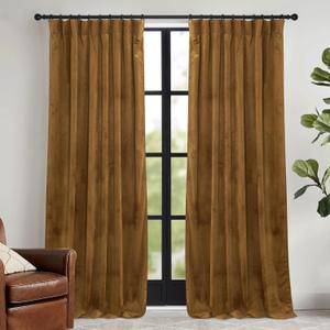 RYB HOME Brownish Gold Velvet Curtains 108 inch, Retro Vintage Room Darkening Window Curtains for Living Room Drafts Block Privacy Shades for Bedroom Playroom Home Theater, W52 x L108 inch, 2 Panels