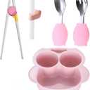 Owl Toddler Flatware Kid Fork and Spoon Set, Baby Spoons Self Feeding Baby (pink)