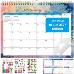 5 x Gannyfer 2026 Wall Calendar, 18 Monthly Desktop/Wall Calendar 2026-2027, Use from Jan 2026 to Jun 2027, 11" x 8.5", Wall Planner for Your Family, School or Office (3 Stickers Included)