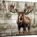 iKNOW FOTO Moose Canvas Wall Art - 16x24 Modern Rustic Wildlife Print - Majestic Elk Deer with Big Horns - Vintage Framed Artwork for Living Room, Bedroom, Cabin Decor