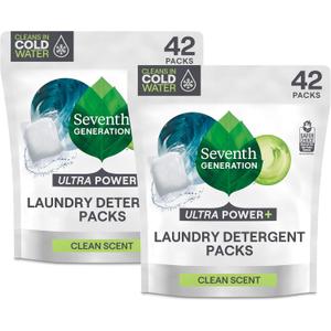 Seventh Generation Laundry Detergent Packs, Ultra Power+, Clean Scent, EPA Safer Choice Certified, 84 Loads (2 pouches, 42 Ct EA)