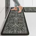 KIMODE Kitchen Mats Cushioned Anti Fatigue, Boho Vintage Kitchen Rugs Sets of 2, Non Slip Kitchen Mats for Floor, Memory Foam Kitchen Floor Mat for Sink Laundry Desk Black Multi 17"x47"+17"x29"